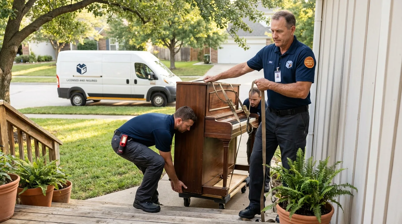 Licensed piano movers securing grand piano in East Brunswick, NJ