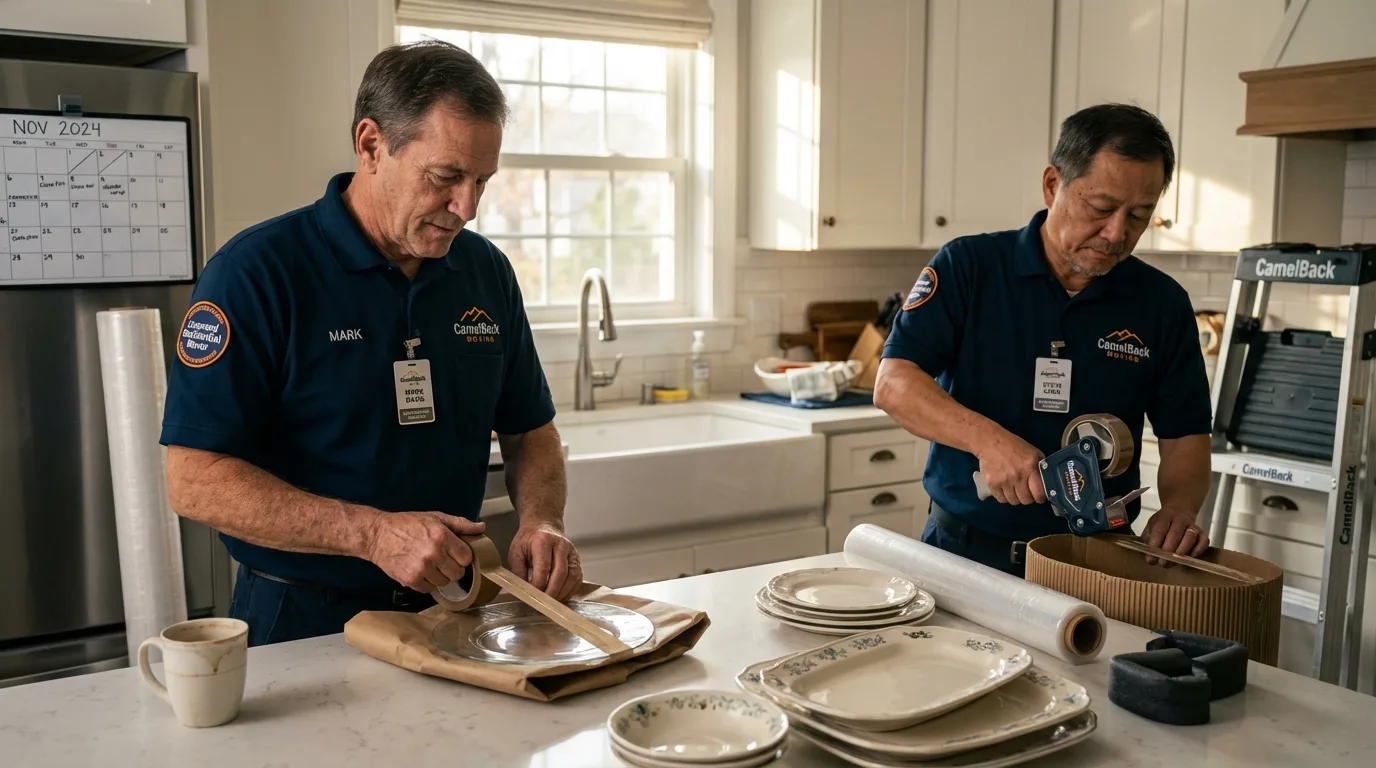 Professional crew packing kitchen dishware in East Brunswick, NJ